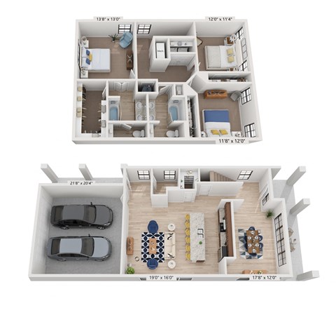 Floor plan for 3 beds, 2.5 baths, 2108 sqft